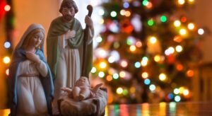 Christian Nativity figures set out as a Christian Christmas tradition